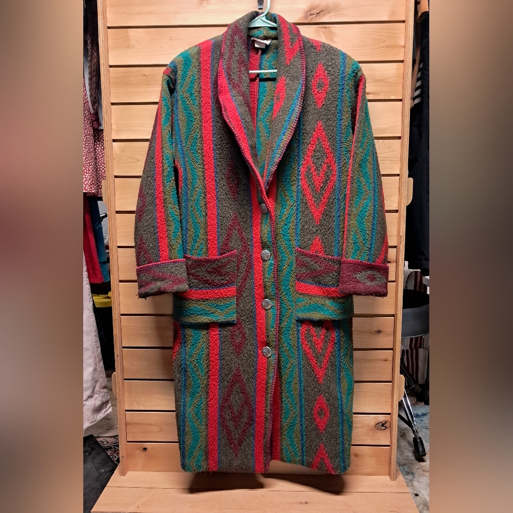 Unisex 1970's Vintage Miller Stockman Wool Blend Aztec Blanket Coat Size L